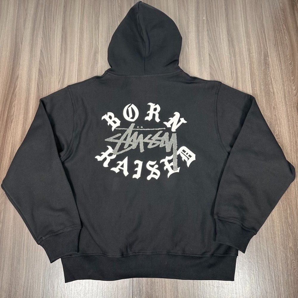 size:L STUSSY x BORN x RAISED Joint series FW23 letter LOGO zipper hoodie